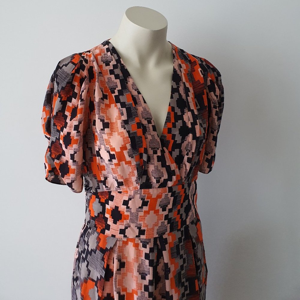 Gorman Geo Abstract Puff Sleeve Silk Dress - Picture 2 of 9